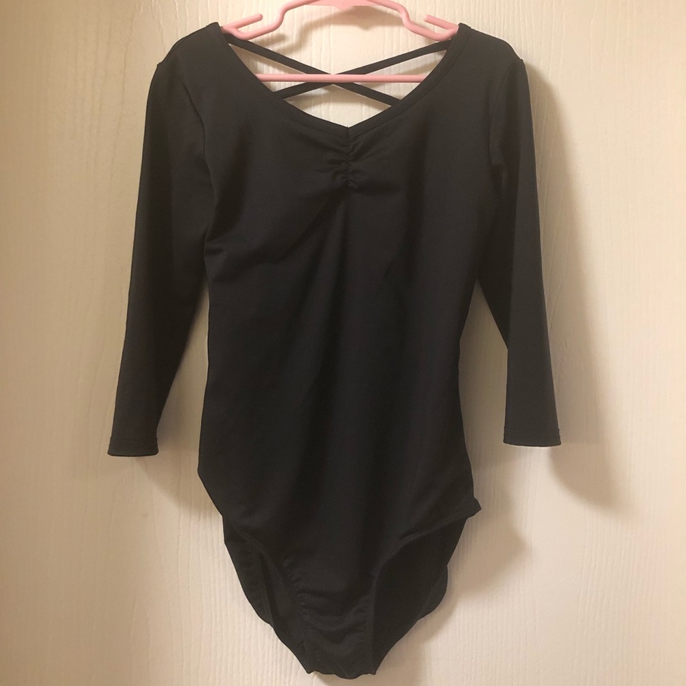 Girls Danskin large black leotard 3/4 sleeve